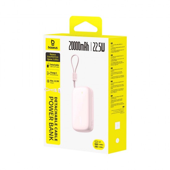 Baseus EnerFill FC21 Qpow 3 Ultra 20000mAh 22.5W Powerbank with Display and Cable Included - Pink