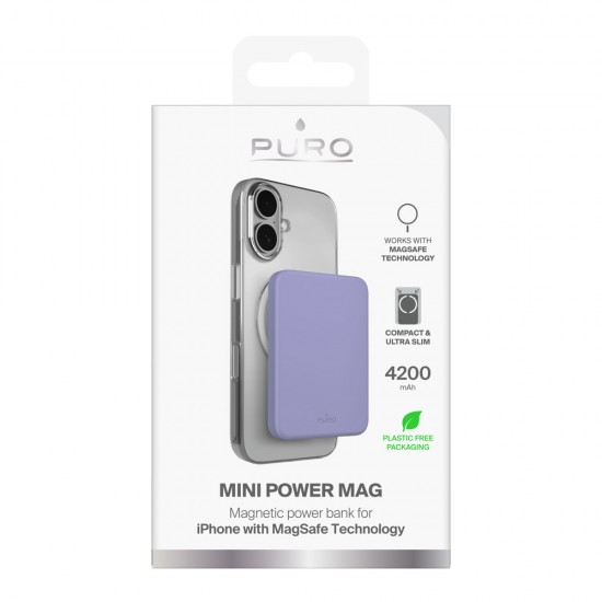 Puro 4200mAh Ultra-Thin MagSafe Compatible USB-C Power Bank - Purple