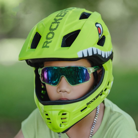 Rockbros TT-32003 Shark Children's Bike Helmet with Detachable Jaw Size S (48-52) - Green