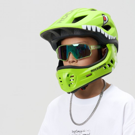 Rockbros TT-32004 Shark Children's Bike Helmet with Detachable Jaw Size M (54-58) - Green