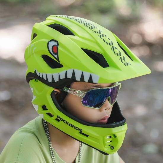 Rockbros TT-32004 Shark Children's Bike Helmet with Detachable Jaw Size M (54-58) - Green