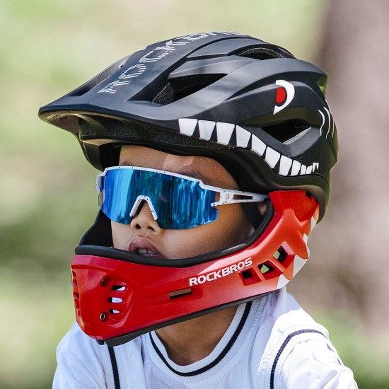 Rockbros TT-32005 Shark Children's Bike Helmet with Detachable Jaw Size M (54-58) - Black