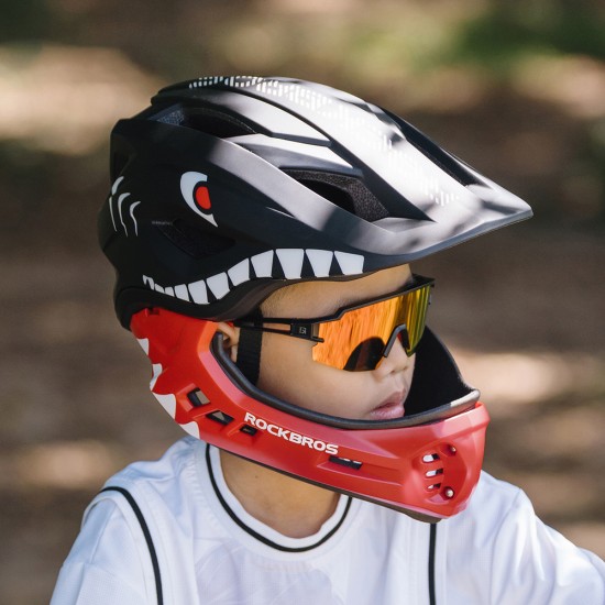 Rockbros TT-32006 Shark Children's Bike Helmet with Detachable Jaw Size S (48-52) - Black