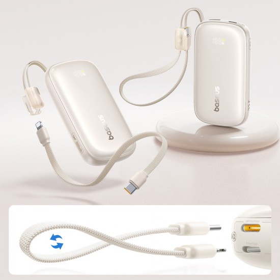 Baseus EnerFill FC21 Qpow 3 Ultra 10000mAh 22.5W Powerbank with attached cable lanyard - beige