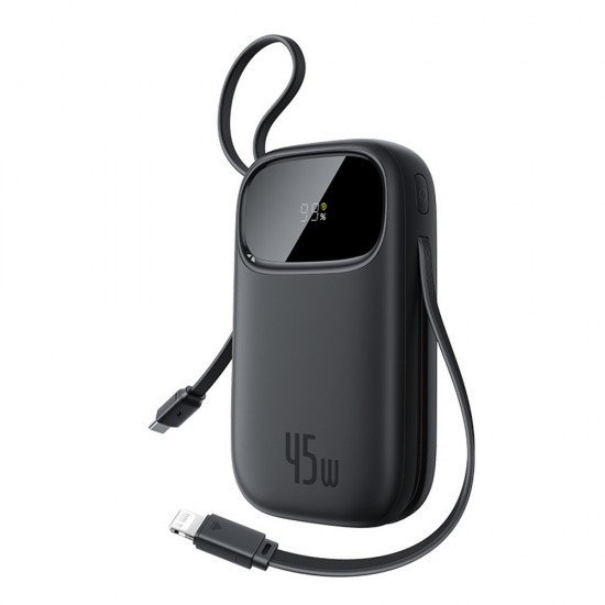 Baseus EnerFill FC31 10000mAh 45W Power Bank with USB-C and Lightning Cables - Black