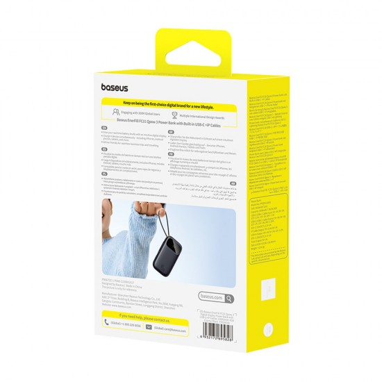 Baseus EnerFill FC31 10000mAh 45W Power Bank with USB-C and Lightning Cables - Black