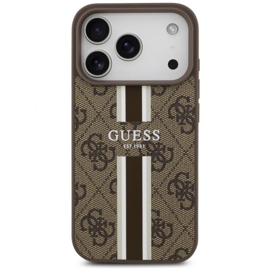 Guess 4G Printed Stripes MagSafe case for iPhone 17 Pro - brown
