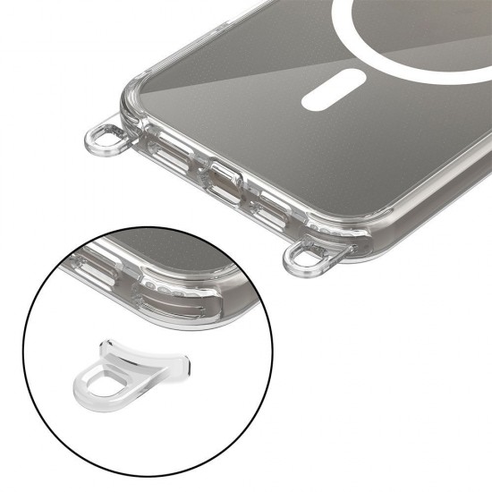 Tech-Protect Flexair Chain MagSafe Case for iPhone 16 - Clear + 2 Lanyards (Pink and Gray)
