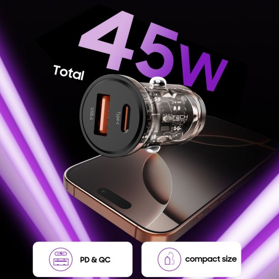 Tech-Protect CC01 45W 2-Port USB-A / USB-C Car Charger - Black