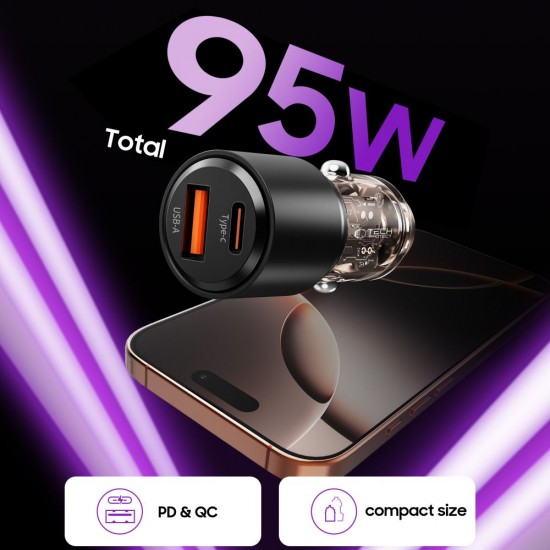 Tech-Protect CC03 95W 2-Port USB-A / USB-C Car Charger - Black