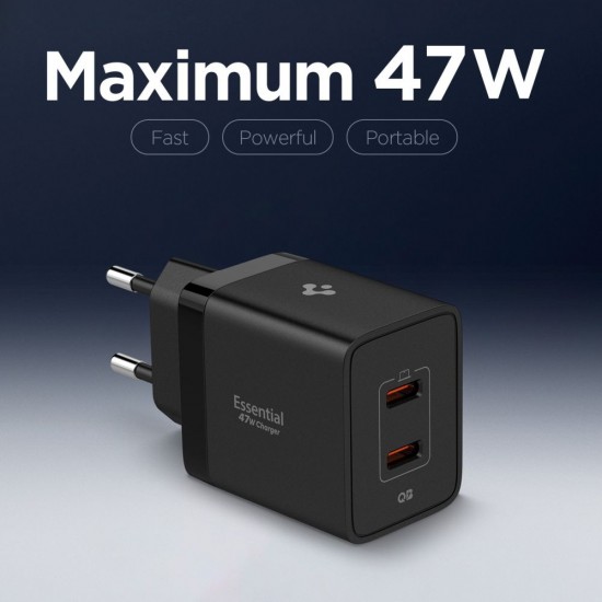 Spigen Essential EE472EU 2-port USC-C 47W wall charger - black