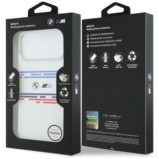 BMW M Silicon Horizontal Line MagSafe Case for iPhone 17 Pro Max - White