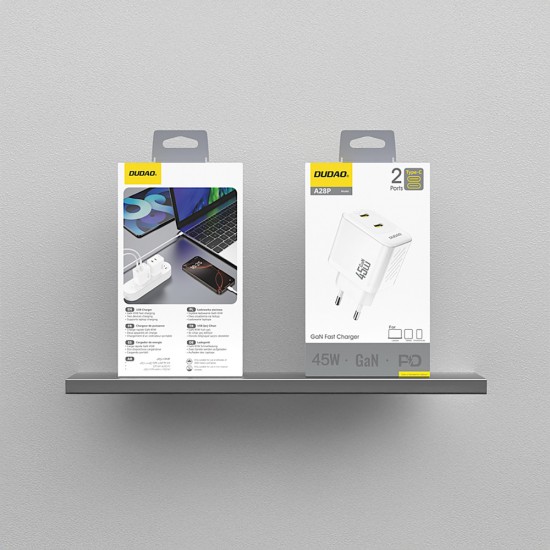 Dudao A28PEU PD 45W GaN 2xUSB-C Wall Charger - White