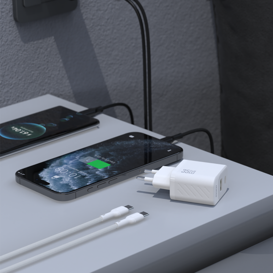 Dudao A27MaxCEU PD QC 35W USB-A USB-C Wall Charger with USB-C Cable - White