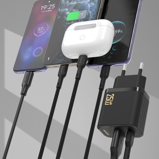 Dudao A26TCEU PD QC 25W GaN USB-A USB-C Wall Charger with USB-C Cable - Black