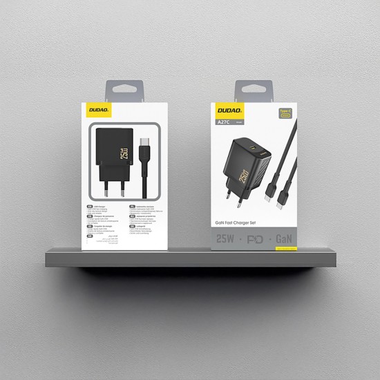 Dudao A27CEU PD 25W GaN SB-C Wall Charger with USB-C Cable - Black