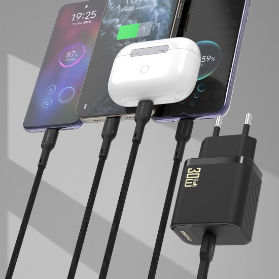 Dudao A27PCEU PD 30W GaN USB-C Wall Charger with USB-C Cable - Black