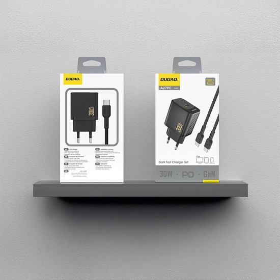 Dudao A27PCEU PD 30W GaN USB-C Wall Charger with USB-C Cable - Black