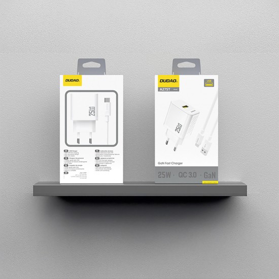 Dudao A27STEU 25W GaN USB-A Wall Charger with USB-A - USB-C Cable - White