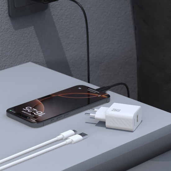 Dudao A27STEU 25W GaN USB-A Wall Charger with USB-A - USB-C Cable - White