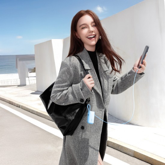 Joyroom JR-PR2L 10000mAh 35W Power Bank with Built-in Retractable USB-C Cable and USB-C Lanyard Cable - Blue