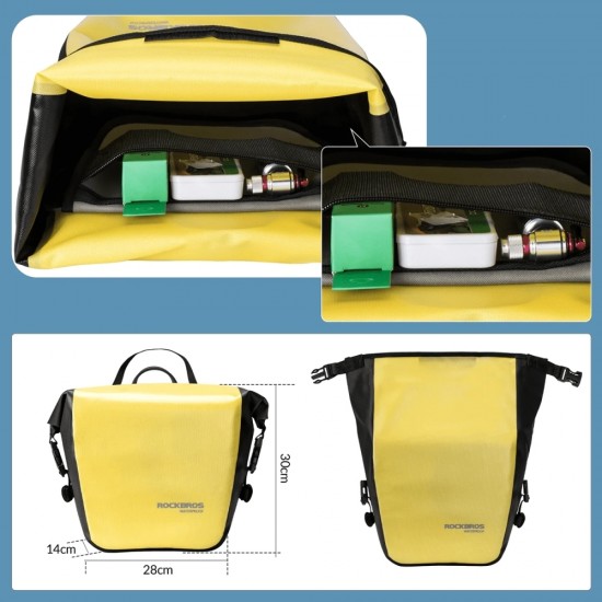 Rockbros AS-003-1Y waterproof bicycle bag with shoulder strap, front/rear mounting, 10-14l - yellow
