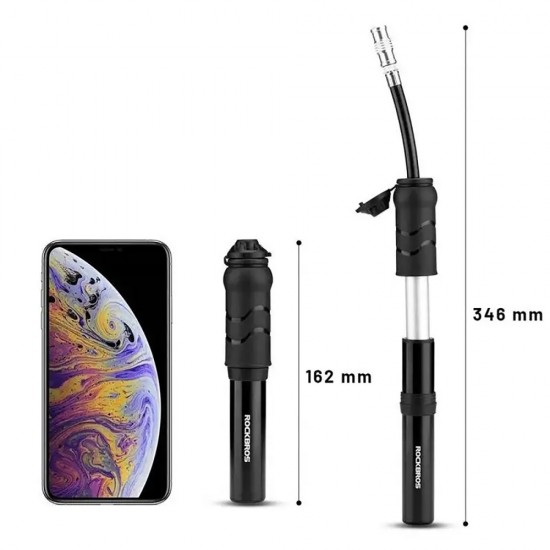 Rockbros 810PCS-HP Mini Hand Bicycle Pump with Presta & Schrader Hose - Black