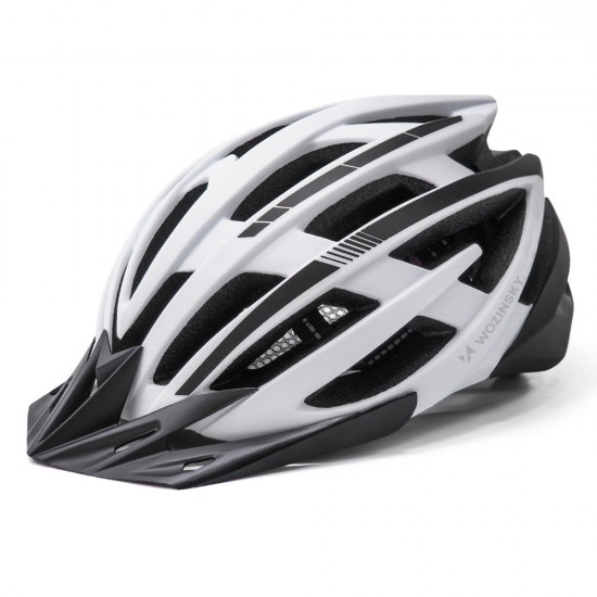 Wozinsky MTB Bike Helmet with Removable Visor and Rear USB Light L - Black and White