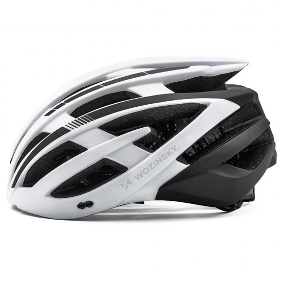 Wozinsky MTB Bike Helmet with Removable Visor and Rear USB Light L - Black and White
