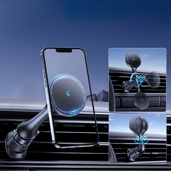 Wozinsky WCT5-6S4Y Car Holder with Qi/MagSafe 15W Inductive Charger for Air Vent - Black