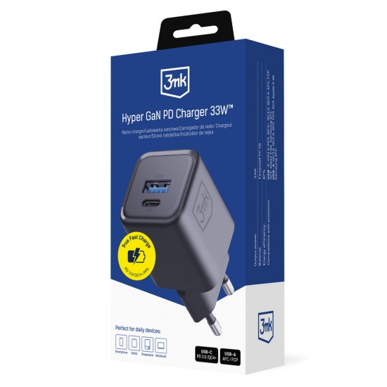 3mk Hyper Charger PD 33W GaN QC4+ PPS AFC FCP SCP 1A1C Wall Charger - Black