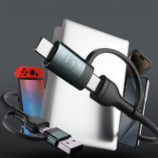 3mk Hyper Cable N-SERIES 2 in 2 USB-A / USB-C and USB-C / Lightning 1.2m QC 3.0 9V/2A 60W - black