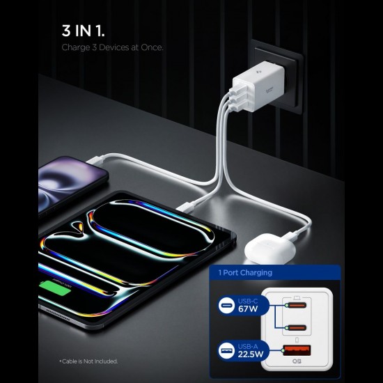 Spigen Essential EE673EU 3-port 67W wall charger - white