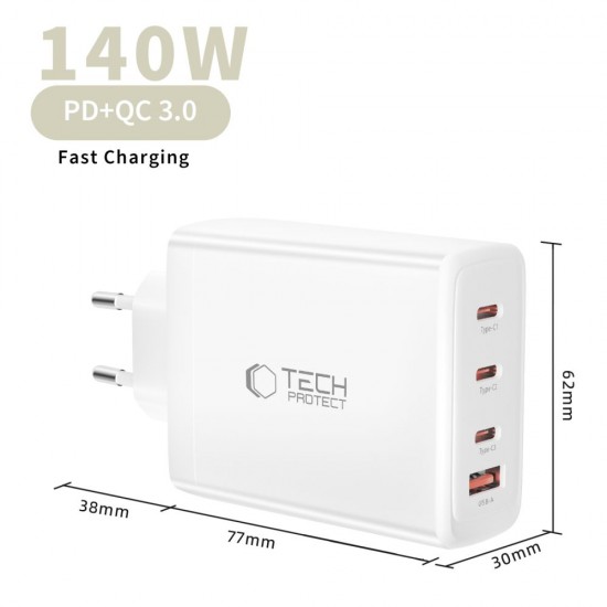 Tech-Protect NC140W-GAN 4-Port 140W Wall Charger - White