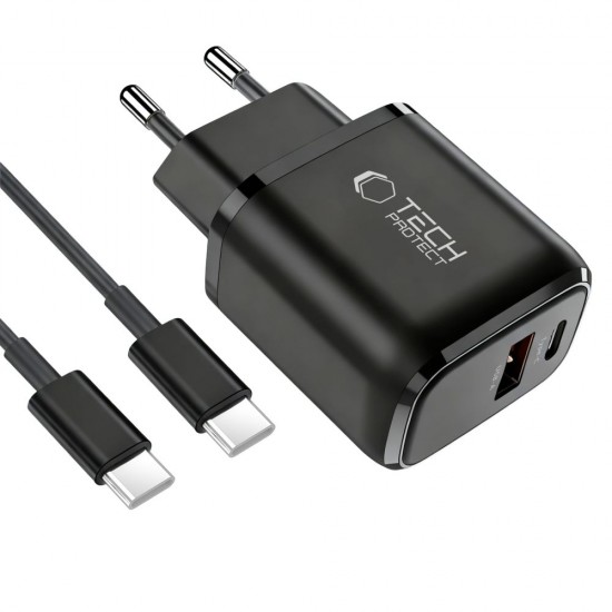 Tech-Protect NCA45W-GAN 2-Port 45W Wall Charger with USB-C Cable - Black