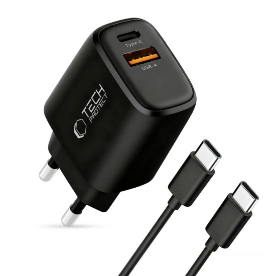 Tech-Protect NCA45W-GAN 2-Port 45W Wall Charger with USB-C Cable - Black