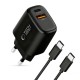 Tech-Protect NCA45W-GAN 2-Port 45W Wall Charger with USB-C Cable - Black