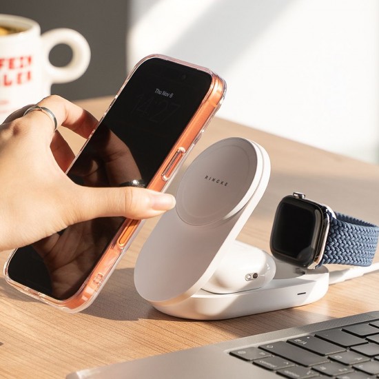 Ringke QI2.2 25W 3in1 Magnetic MagSafe Inductive Charger - White