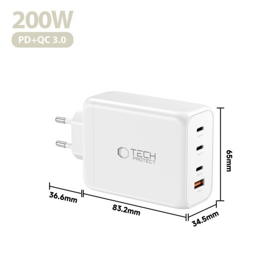 Tech-Protect NC200W-GaN 4-Port 200W Wall Charger - White
