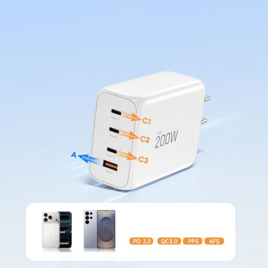Tech-Protect NC200W-GaN 4-Port 200W Wall Charger - White