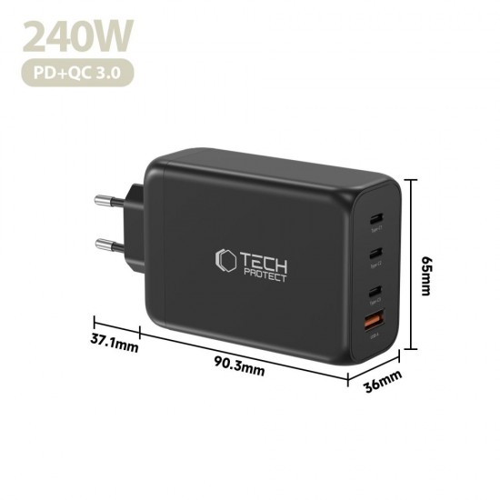Tech-Protect NC240W-GaN 4-Port 240W Wall Charger - Black