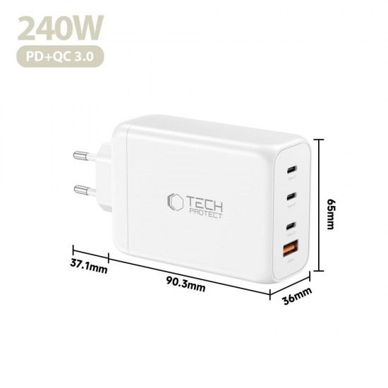 Tech-Protect NC240W-GaN 4-Port 240W Wall Charger - White