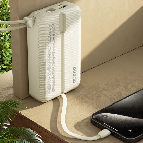 Dudao K14+ Powerbank 20000mAh 22.5W USB-C / USB-A / Built-in Lightning and USB-C Cables - White