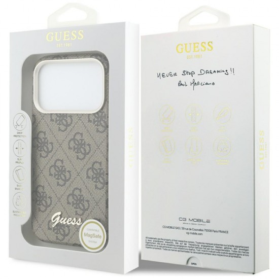 Guess 4G Script MagSafe Case for iPhone 17 Pro - Brown