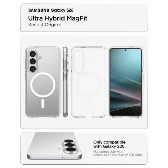 Spigen Ultra Hybrid Mag MagSafe Case for Samsung Galaxy S26 - Clear and White