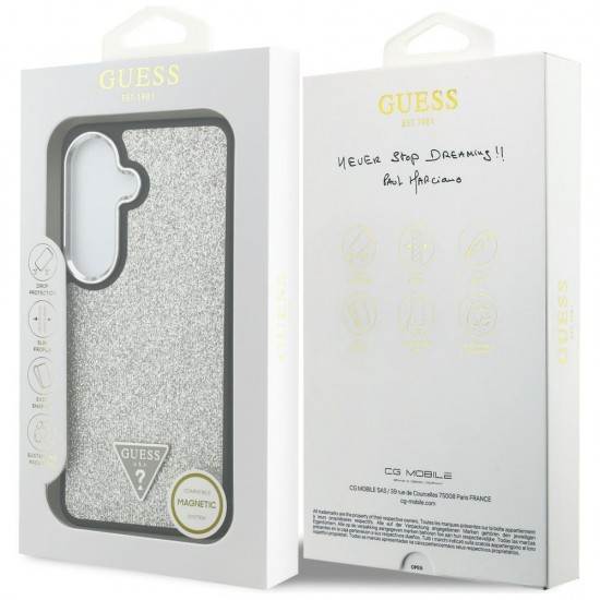 Etui Guess Fixed Glitter Triangle MagSafe na Samsung Galaxy S26 - srebrne