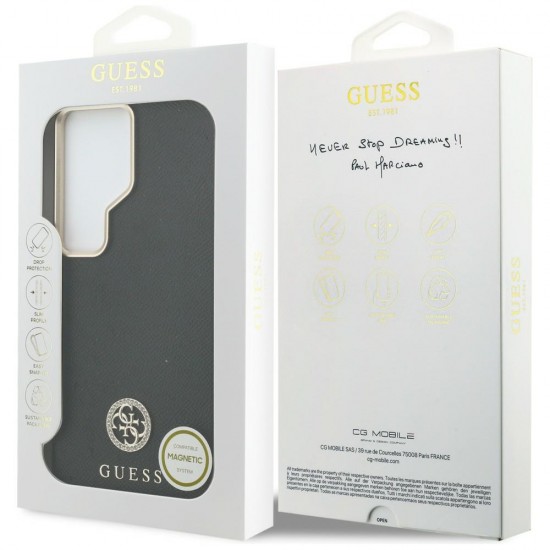 Etui Guess Rhinestone Round Logo MagSafe na Samsung Galaxy S26 Ultra - czarne