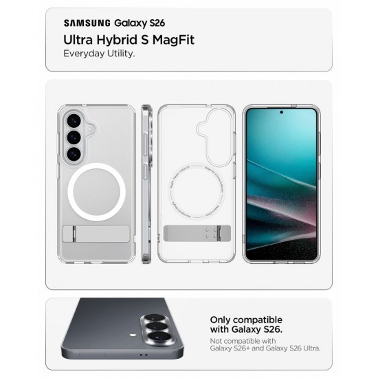 Spigen Ultra Hybrid S Mag MagSafe Case for Samsung Galaxy S26 - Clear and White