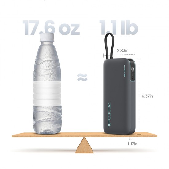 Cuktech CUKP200NGLLG 55W 20000mAh Powerbank with Built-in USB-C Cable - White