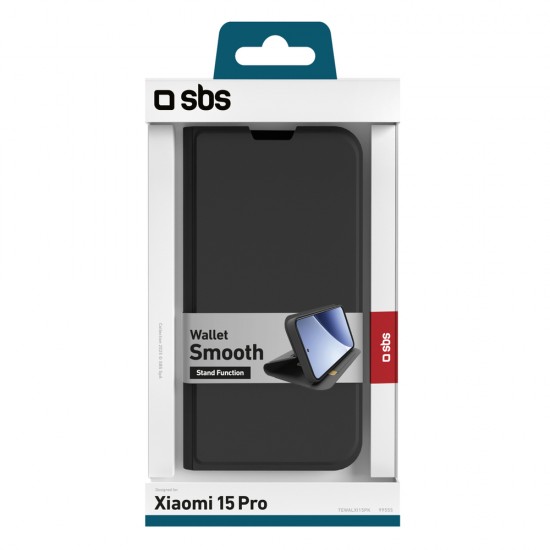 SBS Wallet Smooth Case for Xiaomi 15 Pro with Flip - Black
